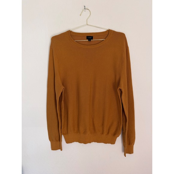 J Crew Mens Mustard Yellow Crewneck Pullover Sweater Size L Cotton